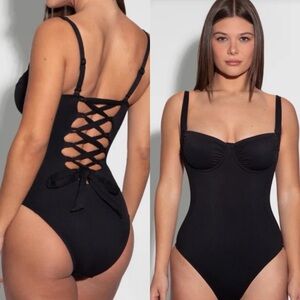 TA3 Sweetie One Piece Swimsuit Medium X-Long Torso Black Compression Shaping NWT
